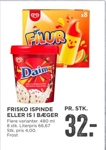MENY Frisko ispinde eller is i bæger tilbud