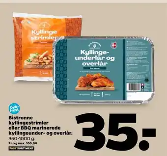 Netto Bistronne kyllingestrimler eller bbq marinerede kyllingeunder- og overlår tilbud