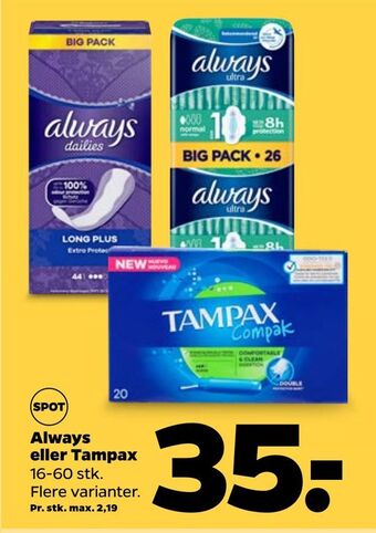 Netto Always eller tampax tilbud
