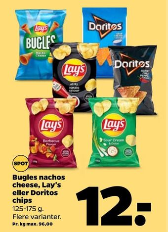 Netto Bugles nachos cheese, lay's eller doritos chips tilbud