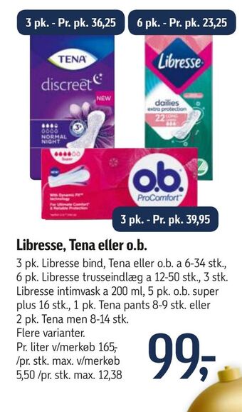 Føtex Libresse, tena eller o.b tilbud