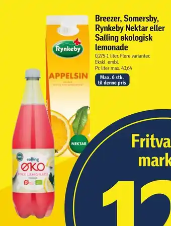 Føtex Breezer, somersby, rynkeby nektar eller salling økologisk lemonade tilbud