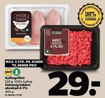 Netto Kyllingefilet el. velsmag hakket oksekød 4-7% tilbud