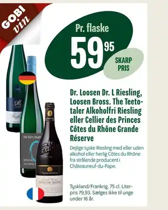 Min Købmand Dr. loosen dr. l riesling, loosen bross. the teetotaler alkoholfri riesling eller cellier des princes côtes du rhône grande r tilbud
