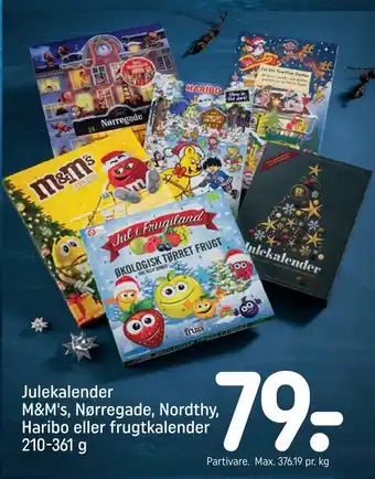 REMA 1000 Julekalender m&m's, nørregade, nordthy, haribo eller frugtkalender tilbud