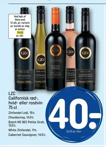REMA 1000 Lzc californisk rød-, hvid- eller rosévin 75cl tilbud