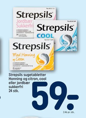 REMA 1000 Strepsils sugetabletter honning og citron, cool eller jordbær sukkerfri tilbud