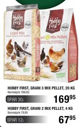 Land & Fritid Hobby first, grani 3 mix pellet 20 kg el. hobby first, grani 2 mix pellet 4 kg tilbud