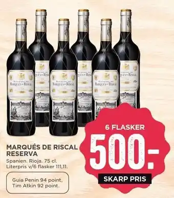 MENY Marqués de riscal reserva 6 fl tilbud