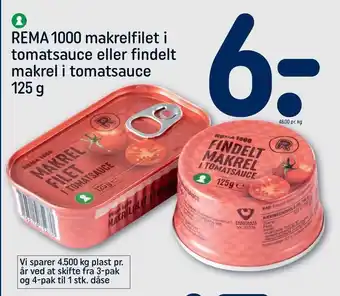 REMA 1000 Makrelfilet i tomatsauce el. findelt markel i tomatsauce tilbud