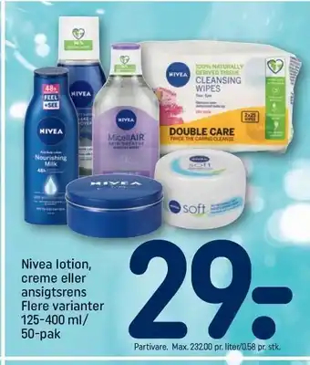 REMA 1000 Nivea lotion, creme eller ansigtsrens - flere varianter tilbud