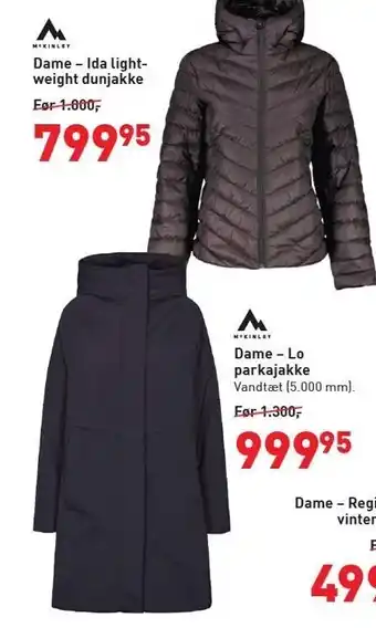 Intersport Mckinley dame ida light weigh dunjakke el. lo parkajakke tilbud