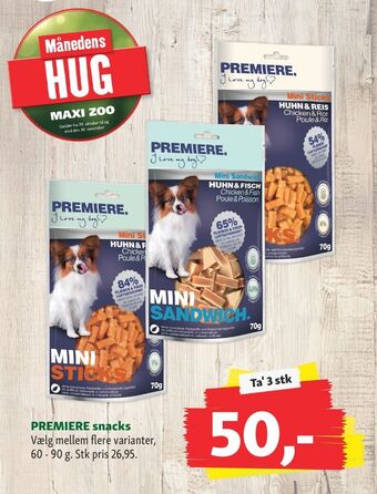 Maxi Zoo Premiere hundesnacks tilbud