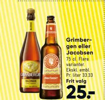 Bilka Grimbergen eller Jacobsen 75 cl. tilbud