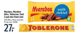 Føtex Marabou, marabou bites, toblerone, smil 2-pak el. daim mini tilbud