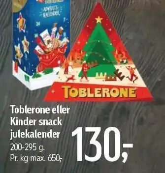Føtex Toblerone el. kinder snack julekalender tilbud