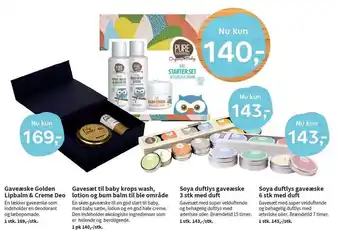 Helsam Gaveæske golden lipbalm & creme deo, gavesæt til baby krops wash, lotion & bum balm til ble område, soya duftlys gaveæske 3 s tilbud
