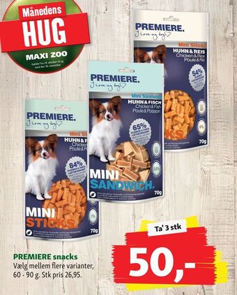 Maxi Zoo Premiere snacks tilbud