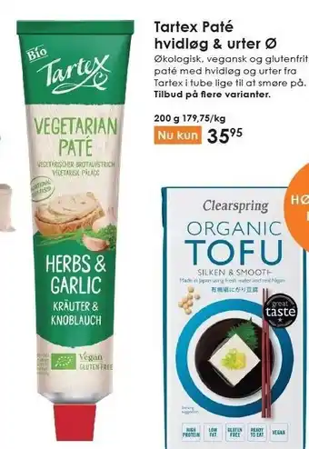 Din Lokale Helsekost Tartex paté hvidløg & urter ø tilbud
