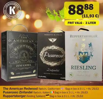 Købmandsgården The american redwood, pusarosso zinfandel, ruppertsberger tilbud