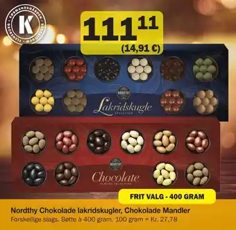 Købmandsgården Nordthy chokolade lakridskugler, chokolade mandler tilbud