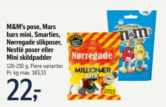 Føtex M&M's pose, Mars bars mini, Smarties, Nørregade slikposer, Nestlé poser eller Mini skildpadder tilbud