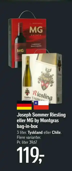 Føtex Joseph Sommer Riesling eller MG by Montgras bag-in-box tilbud