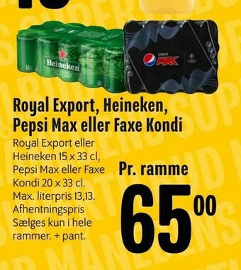 Min Købmand Royal Export, Heineken, Pepsi Max eller Faxe Kondi tilbud