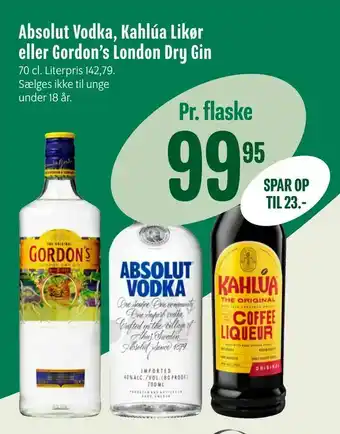 Min Købmand Absolut Vodka, Kahlúa Likør eller Gordon's London Dry Gin tilbud