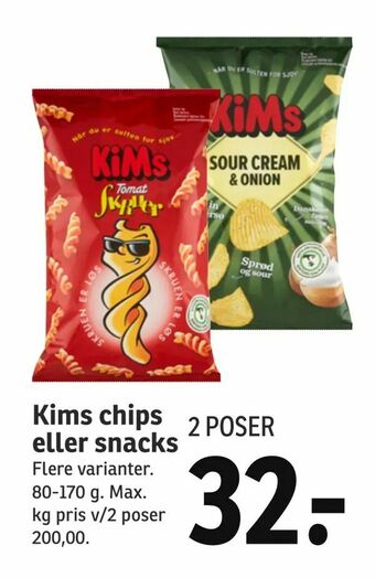 SPAR Kims chips eller snacks tilbud