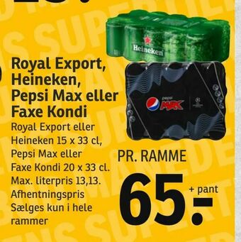 SPAR Royal Export, Heineken, Pepsi Max eller Faxe Kondi tilbud