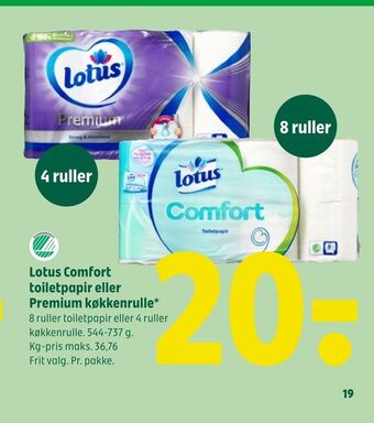 Coop 365 Lotus comfort toiletpapir eller premium køkkenrulle tilbud