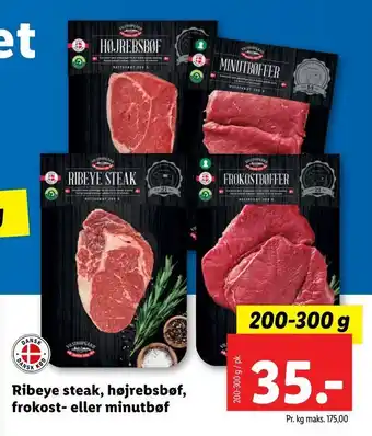 Ribeye steak, højrebsbøf, frokost- eller minutbøf