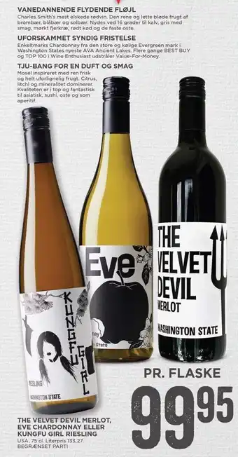 MENY The velvet devil merlot, eve chardonnay el. kungfu girl riesling tilbud