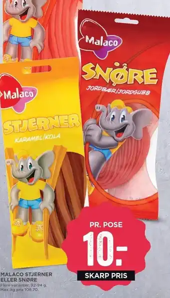MENY Malaco stjerner el. snøre tilbud