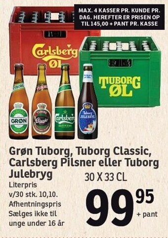 SPAR Grøn tuborg, tuborg classic, carlsberg pilsner el. tuborg julebryg tilbud