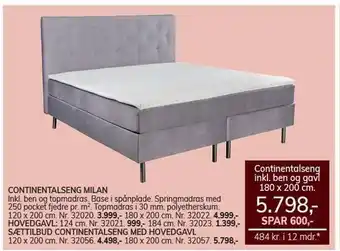 Daells Bolighus Continentalseng milan inkl. ben og gavl tilbud