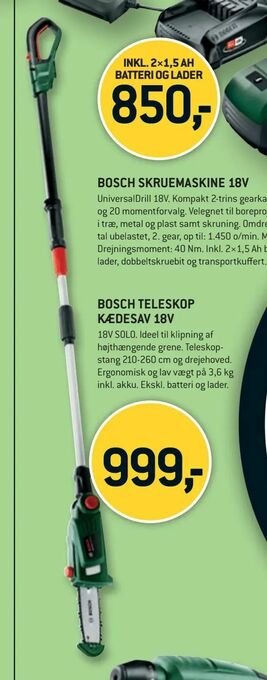 XL-BYG Bosch teleskop kædesav 18v tilbud