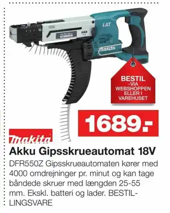 Bauhaus Akku Gipsskrueautomat 18V tilbud