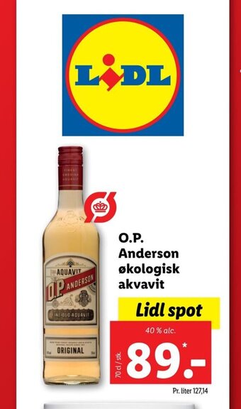 Lidl O.P.Anderson økologisk akvavit tilbud