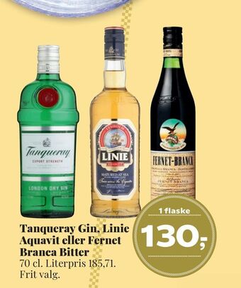 Dagli'Brugsen Tanqueray gin, linie aquavit eller fernet branca bitter tilbud