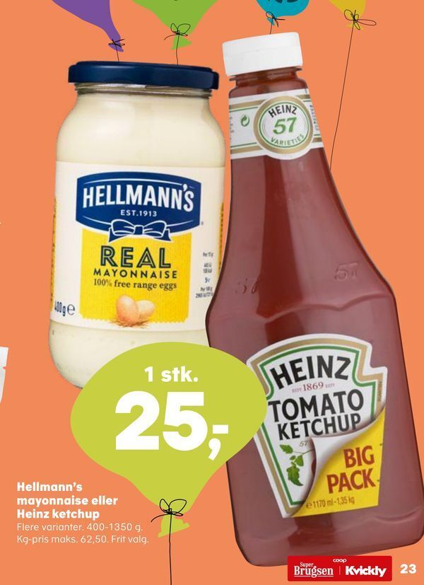 Hellmann's mayonnaise eller heinz ketchup tilbud hos Kvickly
