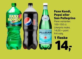 Kvickly Faxe kondi, pepsi eller san pellegrino tilbud