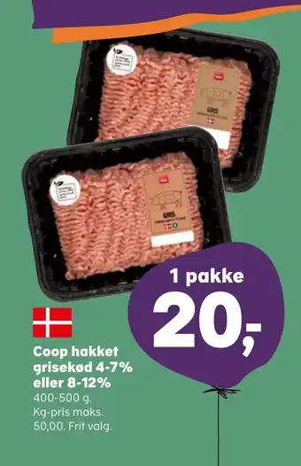 Kvickly Coop hakket grisekød 4-7% eller 8-12% tilbud