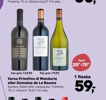 SuperBrugsen Verso primitivo di manduria eller domaine de la baume tilbud
