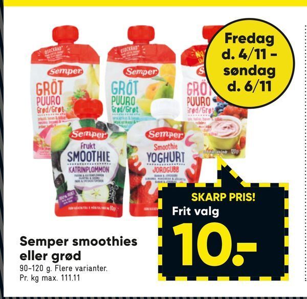 Semper smoothies eller grød tilbud hos Bilka