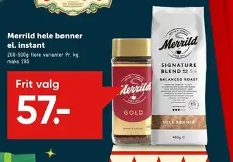 Bilka Merrild hele bønner el. instant tilbud