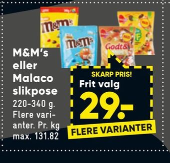 Bilka M&m's eller malaco slikpose tilbud