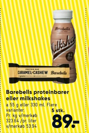 Bilka Barebells proteinbarer eller milkshakes tilbud
