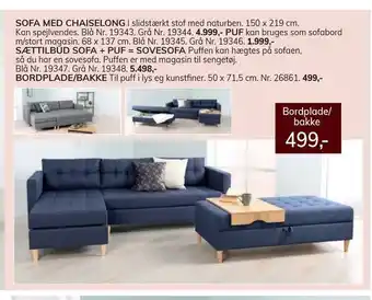 Daells Bolighus Sofa med chaiselong puf tilbud
